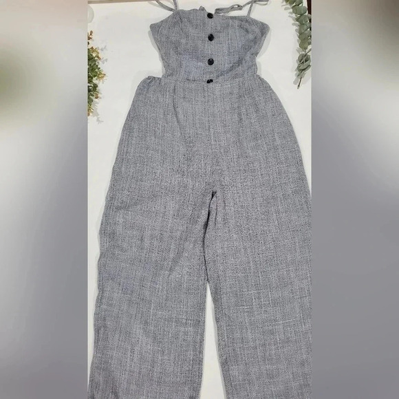 Womens Gray Chambray ankle length Open back Jumpsuit Large‎ - Picture 1 of 9